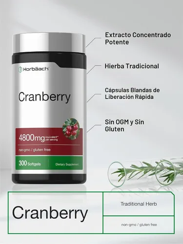 Vista 4 de Horbäach Pastillas de arándano 300 cápsulas blandas Suplemento sin OMG, sin gluten de Extracto de Concentrado