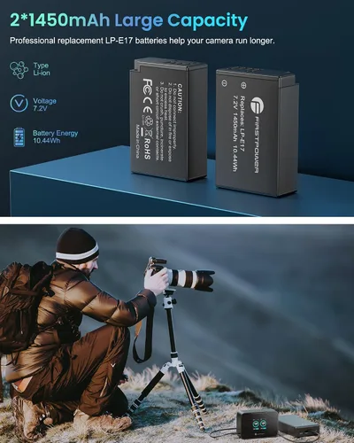 Vista 2 de FirstPower Batería LP-E17 y cargador rápido dual actualizado de 20 W para Canon EOS R100 R50 R10 R8 RP, Rebel T8i T7i T6i T6s SL2 SL3, Powershot V1
