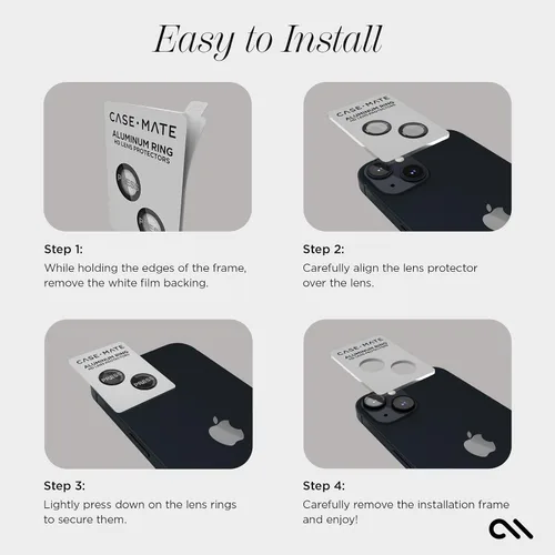 Vista 8 de Case-Mate Protector de lente de cámara con anillos de aluminio negro para iPhone 15 / iPhone 15 Plus - Doble vidrio templado - Tecnología