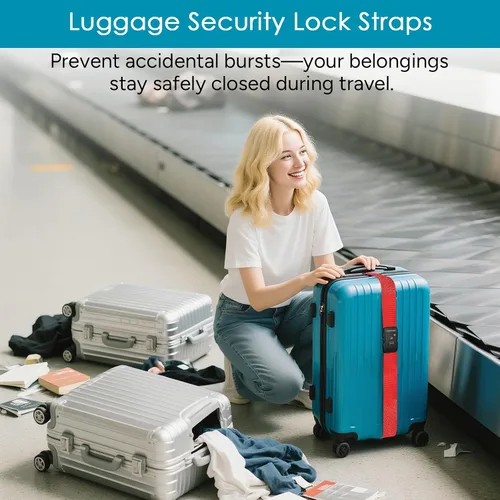 Vista 3 de Travel Inspira - Correa para equipaje con candado de combinación conforme a la TSA, ajustable, fácil de usar, protege tu equipaje - Rojo