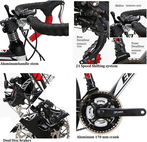 Vista 4 de Eurobike HY XC550 Bicicleta de carretera, bicicleta de carretera de 21 velocidades para adultos, hombres y mujeres, freno de disco 700C bicicleta