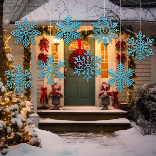 Vista 6 de Sratte 24 adornos de copo de nieve grandes de 16 pulgadas, copos de nieve colgantes decorativos con purpurina gigante, 6 diseños de adornos