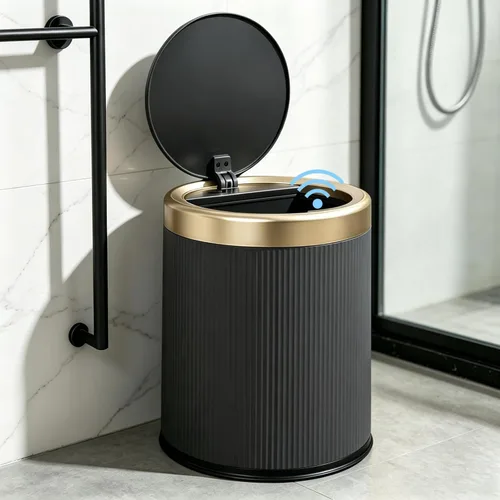 Vista 7 de URALFA Cubo de basura automático con sensor de movimiento para baño con tapa, cubo de basura sin contacto, cubo de basura inteligente a prueba