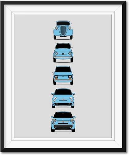 Vista 9 de Custom Car Posters Póster hecho a mano compatible con Fiat 500 generaciones e impresión de Fiat 500 (Topolino, 500 Nuova, 126, 500 L), multicolor