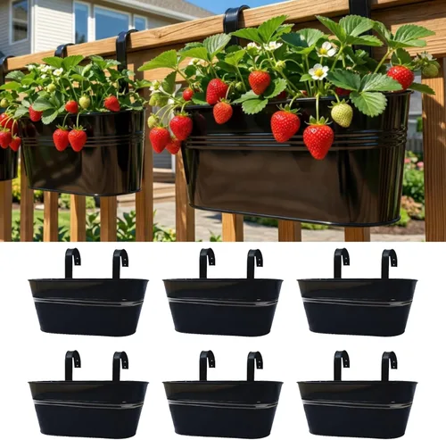 Vista 13 de LaLaGreen Macetas Colgantes para Barandilla Exterior para Plantas (Paquete de 4, 11.2 Pulgadas) Macetas Colgantes de Flores de Hierro Metal Negro