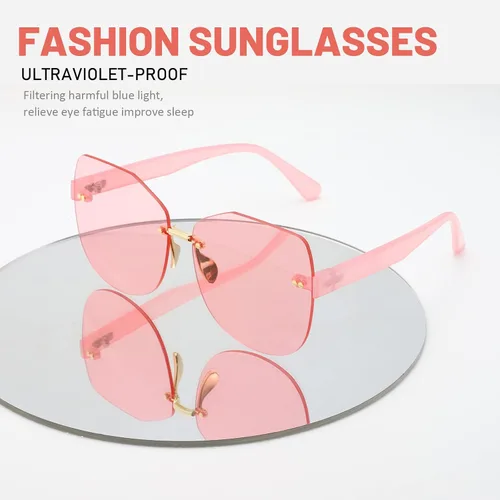 Vista 5 de Przene Lentes de sol sin montura para mujeres y hombres, vintage, rectangulares, sin marco, protección UV, para mujeres y hombres, para mujeres