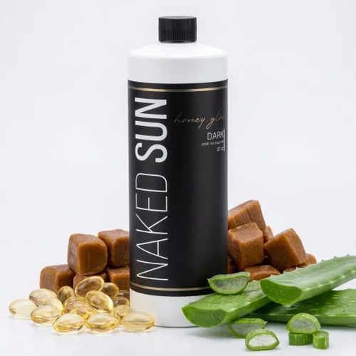 Vista 2 de Naked Sun Honey Glow - Solución bronceadora en aerosol de bronce oscuro, 32 onzas con aerógrafo sin sol