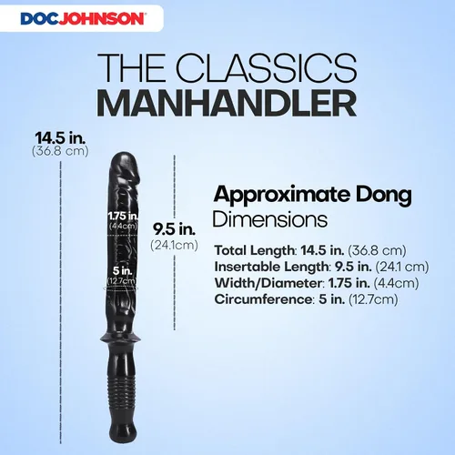 Vista 3 de Doc Johnson Classic - The Manhandler - Consolador con mango - 14.5 pulgadas - 9.5 pulgadas de longitud utilizable - solo para adultos, negro