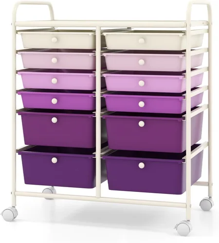 Vista 18 de COSTWAY Carrito de almacenamiento rodante con 4 cajones, carrito de almacenamiento de plástico y organizador con 4 cajones extraíbles, carrito