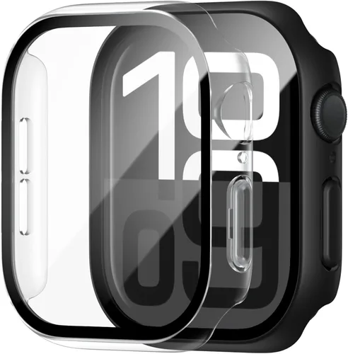 Vista 10 de Paquete de 2 fundas rígidas de policarbonato compatibles con Apple Watch, con protector de pantalla de cristal templado sin burbujas para accesorios