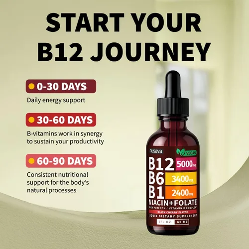 Vista 4 de NUSAVA Vitamina B12 5000mcg con gotas líquidas B6 y B1, cereza negra