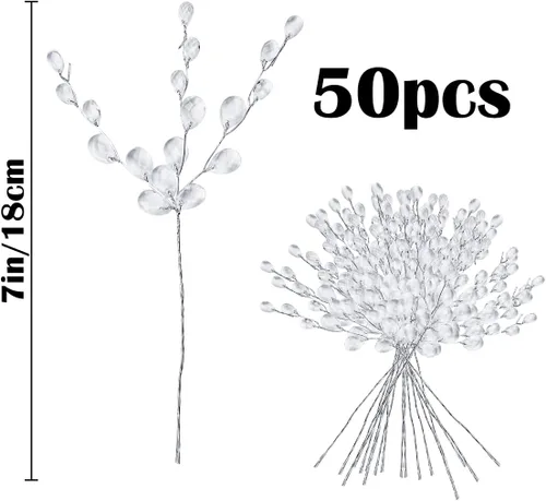 Vista 2 de Ramo artificial de 50 tallos para manualidades, cuentas acrílicas, ramas de flores, aerosoles para bodas, manualidades