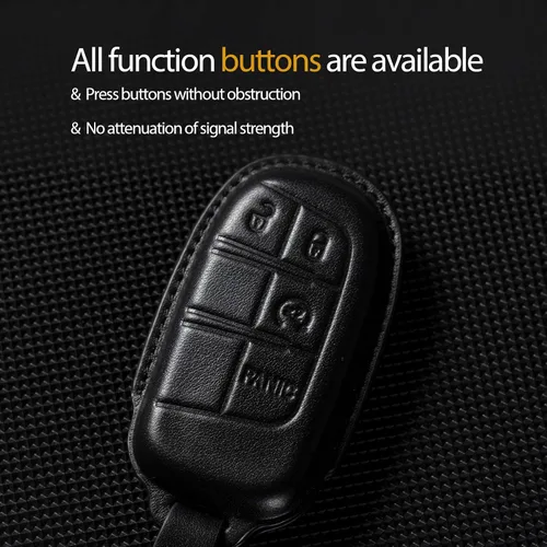 Vista 2 de Funda de cuero para llavero de coche, color marrón, compatible con Jeep 5 botones, Negro