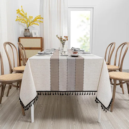 Vista 27 de MYSKY HOME - Mantel para mesa rectangular, impermeable, manteles de algodón suave para interior/exterior, mantel sin arrugas para mesa rectangular