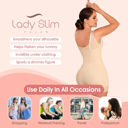 Vista 5 de LadySlim Fajas Colombianas 619 Reductoras y Moldeadoras Mujer Levanta Cola Postparto Faja Colombiana Beige XS