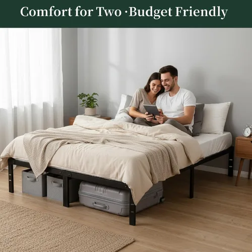 Vista 3 de Marco de cama de tamaño matrimonial, plataforma de metal de 14 pulgadas con Negro