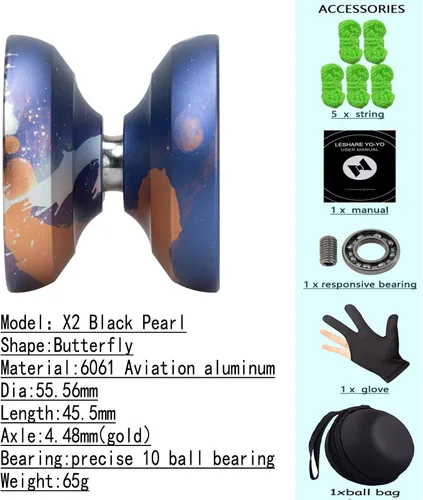 Vista 2 de Yoyo profesional sensible de aluminio para niños principiantes, rodamiento de bolas de repuesto para jugadores avanzados de Yoyo + 1 guante + 5