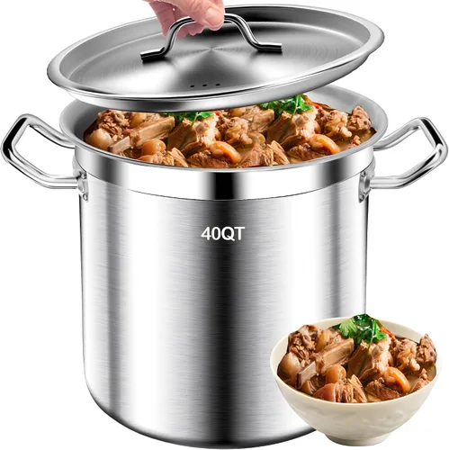Vista 9 de Olla de Caldo de Acero Inoxidable Cepillado de 20 Cuartos con Tapa - Olla de Caldo Grande - Ollas de Caldo de Inducción de Servicio Pesado de Grado