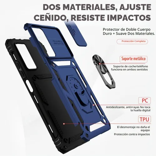 Vista 3 de Funda para Redmi Note 11 Pro 4G/5G/Redmi Note 11E Pro con protector de pantalla de vidrio templado y cubierta de cámara deslizante, anillo magnético