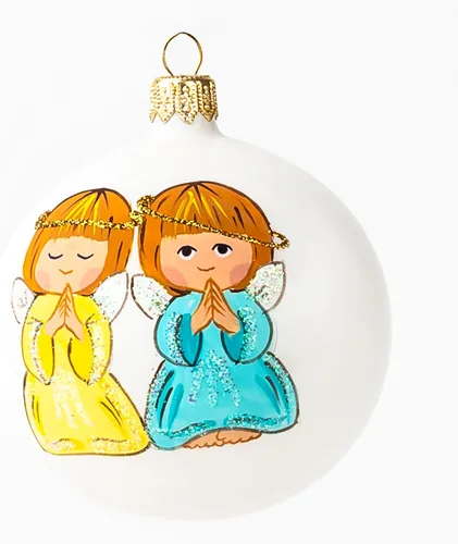 Vista 10 de Adorno de Navidad, dos ángeles orantes, bola de vidrio soplado de 3 pulgadas (3.150 in) (ángeles rezantes, oro - ángeles blancos)