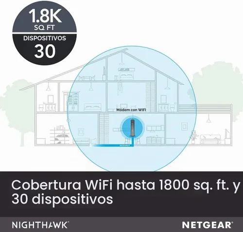 Vista 4 de Modem router con cable, de Netgear, Nighthawk AC1900 (24 x 8) DOCSIS 3.0, ideal para Xfinity Internet y Voice (C7100V), Negro