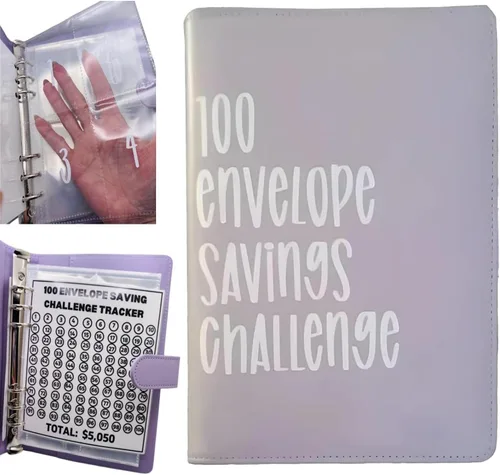 Vista 11 de Carpeta de desafío de 100 sobres – Libro de desafíos de ahorro 2023 con sobres, carpeta de 100 sobres, planificador de desafío de ahorro de dinero