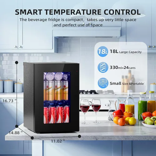 Vista 2 de Antarctic Star Refrigerador de Bebidas de 18L, Enfriador de 24 Latas, Mini Refrigerador con Compresor Silencioso, Luz LED, Refrigerador Pequeño