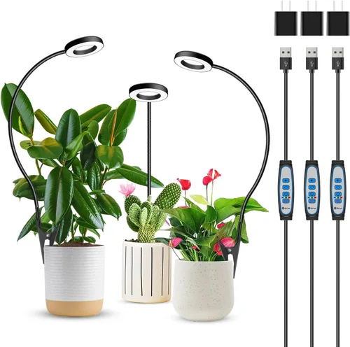 Vista 8 de Luz de cultivo con clip, luces de plantas de halo de 6000 K para cultivar plantas pequeñas, lámpara LED de espectro completo con temporizador