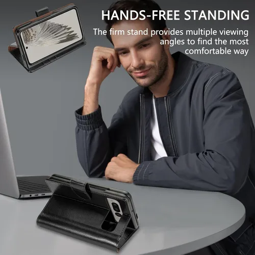 Vista 5 de ZZXX Funda tipo cartera plegable para Google Pixel con [bloqueo RFID] con ranura para tarjetas, cierre magnético, funda protectora de cuero