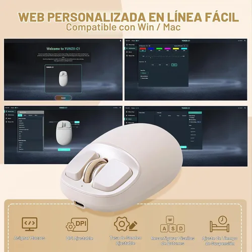 Vista 7 de YUNZll - Mouse inalámbrico de silicona C1, triple modo 2.4G/USB-C/Bluetooth, seguimiento óptico de 4800 DPl, 6 niveles de ajuste, mouse
