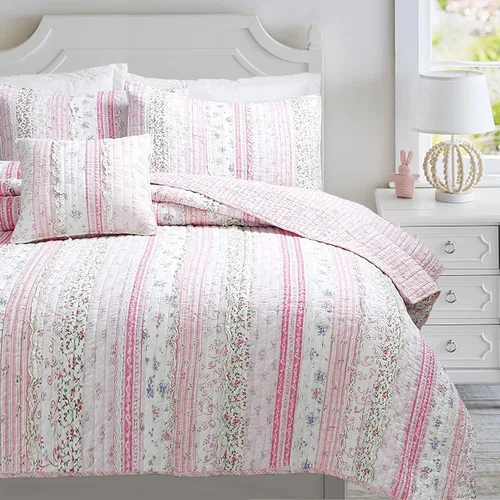 Vista 20 de Cozy Line Home Fashions - Juego de ropa de cama reversible de lunares y rayas en negro, blanco y rosa, con estrellas, de 100% algodón, colcha