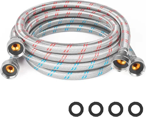 Vista 11 de Mangueras de lavadora - 4 pies - rojo azul Washer Hoses Stainless Steel Braided With Wrench Burst Proof Water Supply Lines Universal Fit to Hot