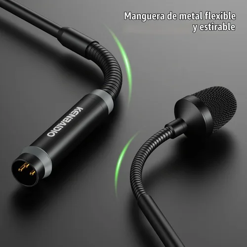 Vista 5 de Micrófono DJ de 17 pulgadas flexible de cuello de cisne, micrófono profesional XLR con cable dinámico Bob Barker para videoconferencia, podio