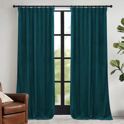 Vista 15 de RYB HOME Cortinas elegantes de terciopelo verde de 63 pulgadas de largo, bloqueo de luz, aislamiento térmico, elegantes cortinas de terciopelo