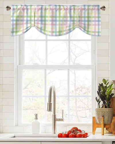Vista 4 de Cortina de cenefa de Pascua con lazo para cocina, sala de estar, dormitorio, baño, cafetería, bolsillo para barra, panel corto para ventana