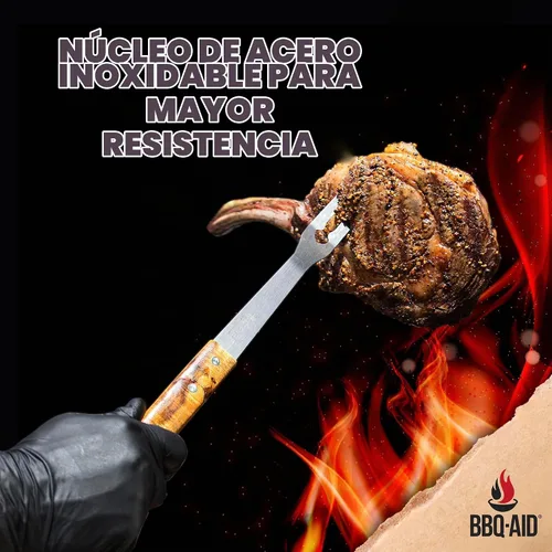 Vista 4 de Juego de 3 accesorios para barbacoa – Pinzas para barbacoa – Juego de espátula y tenedor – Herramientas resistentes de acero inoxidable