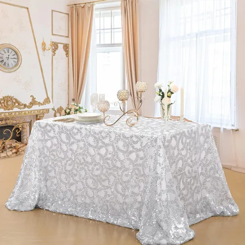 Vista 3 de B-COOL Mantel plateado de lentejuelas para mesa de boda con flores y Navidad, 90 x 90 pulgadas