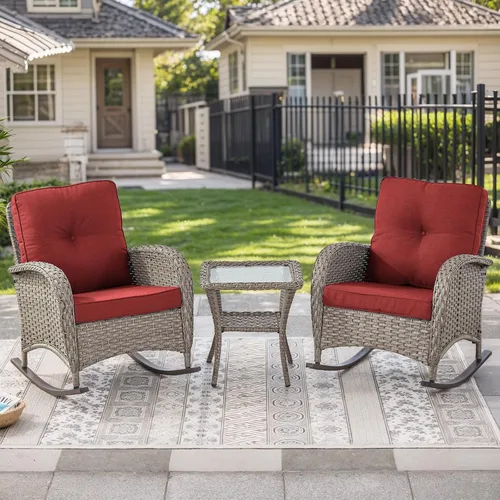 Vista 21 de HUMMUH Juego de 2 sillas de mimbre para exteriores, sillas de comedor con respaldo alto y asiento profundo para jardín, porche, patio trasero