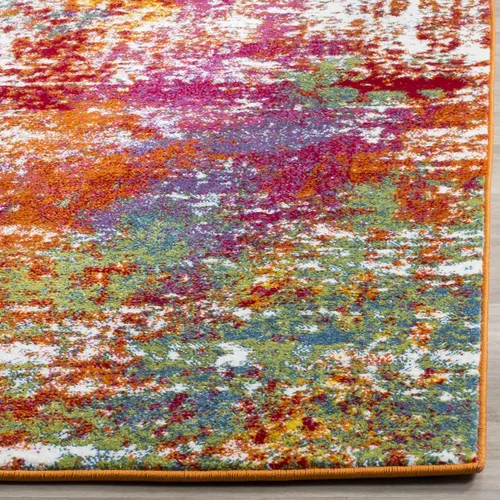 Vista 3 de SAFAVIEH Watercolor Collection - Alfombra para pasillo, 2 pies 3 pulgadas x 8 pies, naranja y verde, diseño abstracto bohemio moderno, no desprende