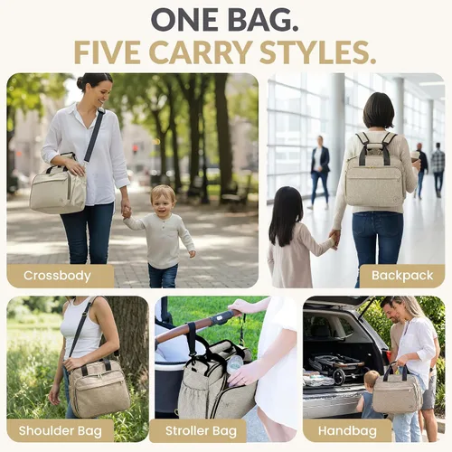 Vista 2 de Mellories Bolso de pañales convertible de 4 en 1 para bebés niños y niñas - Se convierte en mochila de pañales, bolso de bebé, bolso de cochecito