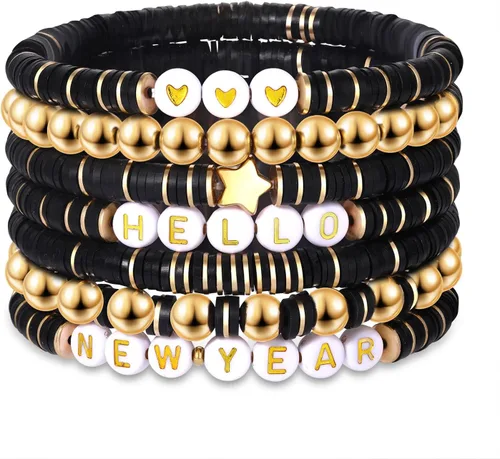 Vista 257 de Surfer Heishi - Pulseras apilables para mujer, apilables, de vinilo arcoíris, disco de arcilla, pulseras elásticas para la amistad, joyería bohemia