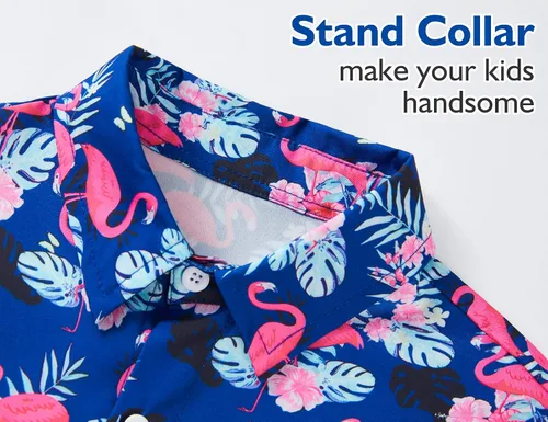 Vista 3 de Camisa hawaiana para niños, manga corta, tropical, linda, casual, con botones, para jóvenes, niños, verano, playa