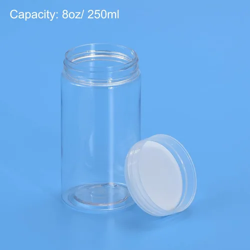 Vista 5 de uxcell Tarros redondos de plástico con tapa superior de rosca transparente, 8 onzas/8.5 fl oz, recipientes vacíos transparentes de boca ancha