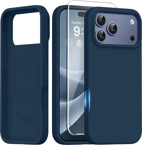 Vista 51 de GONEZ Funda magnética para iPhone 14, compatible con Magsafe, con protector de pantalla + protector de cámara, forro de microfibra antiarañazos