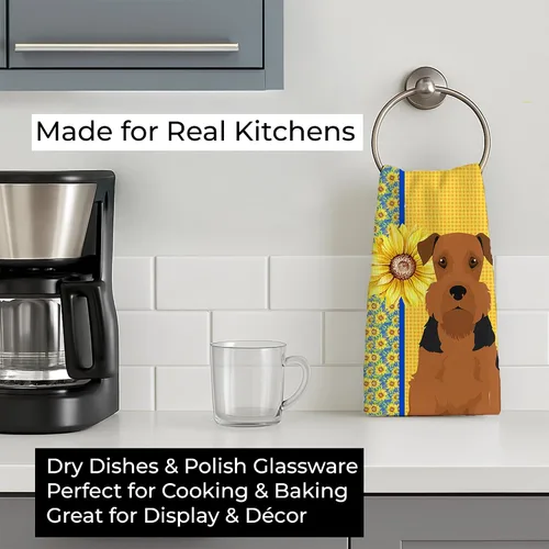 Vista 3 de Caroline's Treasures WDK5313KTWL - Toalla de cocina con diseño de girasoles de verano, color negro y tostado, Airedale Terrier, toalla de mano