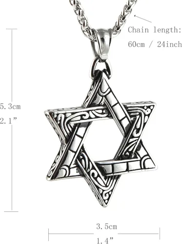 Vista 3 de HZMAN Magen Star of David Pendant Necklace Women Men Chain Silver Stainless Steel Israel Necklace