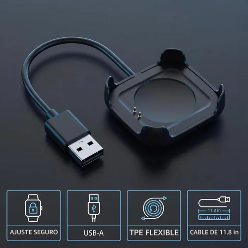 Vista 2 de Cable de carga negro para reloj inteligente HW22, cargador de reloj inteligente, magnético, soporte de muelle, cables adaptadores de cable USB