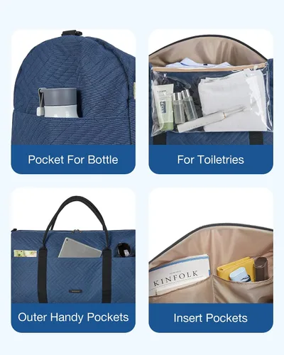 Vista 6 de BAGSMART - Bolsa de viaje grande de 40 litros, bolsa de mano para hombres y mujeres, con compartimento para zapatos, color negro, Azul Marino-50L