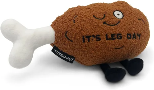 Vista 5 de Punchkins Peluche de pata de pollo, divertido peluche con texto en inglés "It's Leg Day", regalo para los amantes del humor, bonito juguete