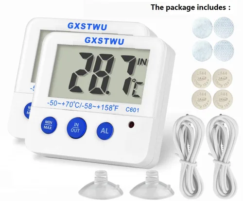 Vista 9 de Fridge Freezer Thermometer Max/Min Memory High & Low Temperature Alarms Settings with LED Indicator Digital Refrigeration Thermometer with